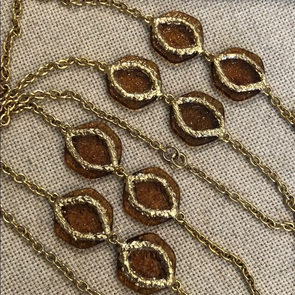 Vintage Station Necklace Amber Acrylic Accents